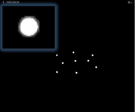 An image taken from an OptiTrack camera in Precision mode, with an inset close-up of a single marker.