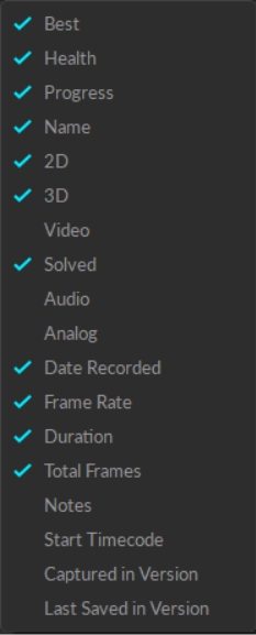 A screenshot from Motive showing the columns available when creating a custom layout for the data pane.