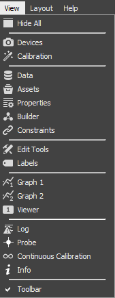 A screenshot of the View tab menu in Motive.