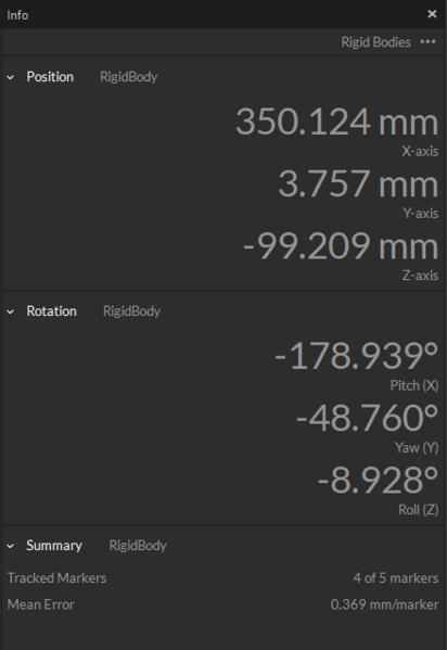 A screenshot of the Rigid Body Tools on the Motive Info Pane.