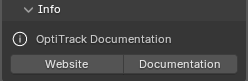 The Info Panel from the OptiTrack Blender plugin.