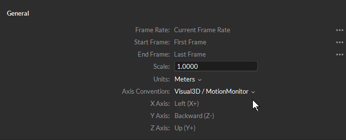 The general export options for CSV exports in Motive.