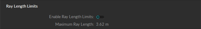 A screenshot of Motive Settings Panel, Live Pipeline settings, showing the Ray Length Limits section of the Solver tab.