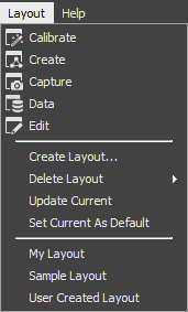 A screenshot of the Layout tab menu in Motive.